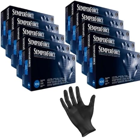 Black Nitrile Exam Tattoo Gloves, Powder Free, Latex Free, Semperforce, 100/Box sizes SM-XXL (1,000, Medium)