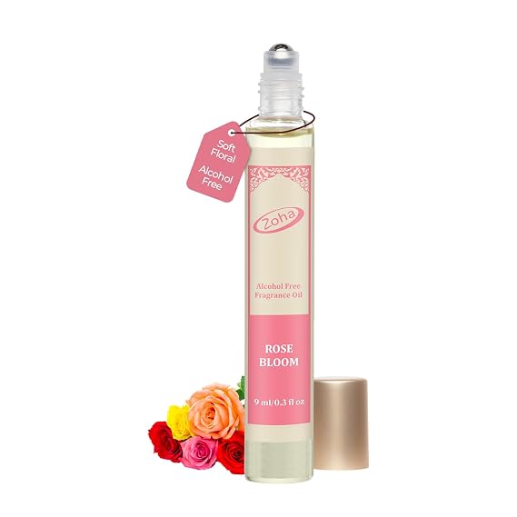 Zoha Rose Bloom | Roll on Perfumes for Women & Men | Alcohol-free Rose Perfume Oil | Travel Size Long Lasting Fragrance | 9ml Roller