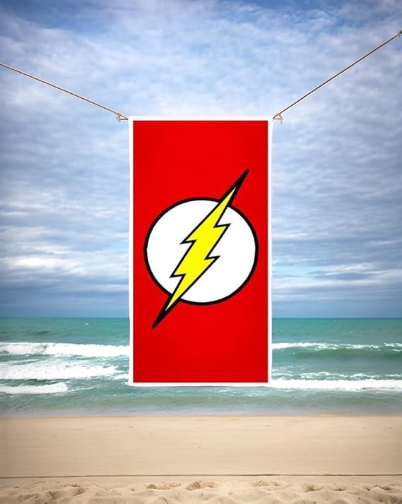 FOHOG Superhero Bedding Set with Beach Towel, Fleece Blanket, Bedspread Set, and Curtain Set for Kids - Marvel, DC Comics, Justice League, and Avengers Theme (Red Beach Towel)