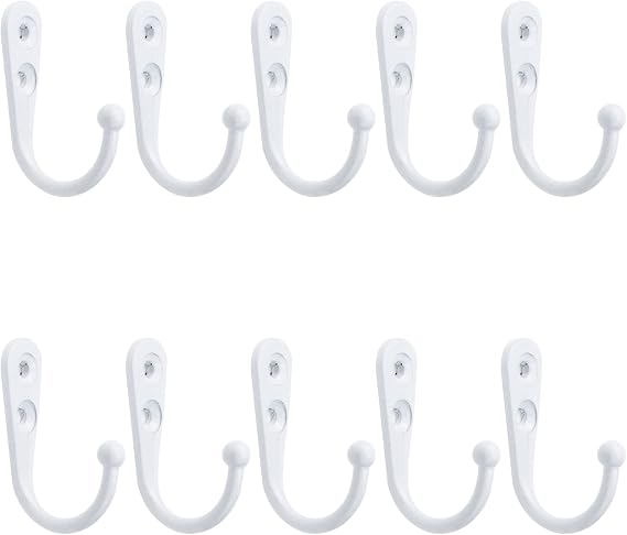 10Pcs Wall Hooks J Hooks for Hanging Single Coat Hanger Wall Mounted Coat Hooks Robe Hooks White, 1.73"x1.18"