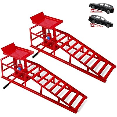 Rovibek Hydraulic Car Ramps 2 Pack, 11000LBS 5THeavy Duty Steel Car Ramps, Automotive Truck Service Ramp High Lift 11.6-16.5 for Oil Changes Maintenance, Red