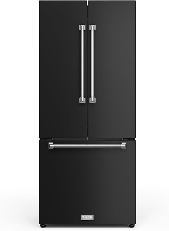Thor Kitchen Gordon Ramsay 30 Inch 17.7 cu ft French Door Counter Depth Refrigerator with Ice Maker in Black/Stainless Steel