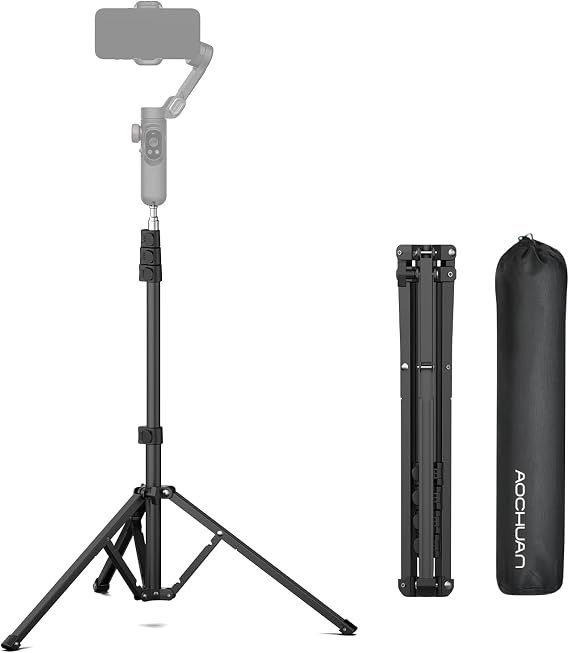 AOCHUAN Tripod for iPhone, 67" Phone Tripod w/Storage Bag for Camera with 1/4 Screw Interface, Three-Legged Stand Compatible w/DSLR Cameras/Cell Phones/Gimbal Stabilizers for iPhone, Max Load 18LB