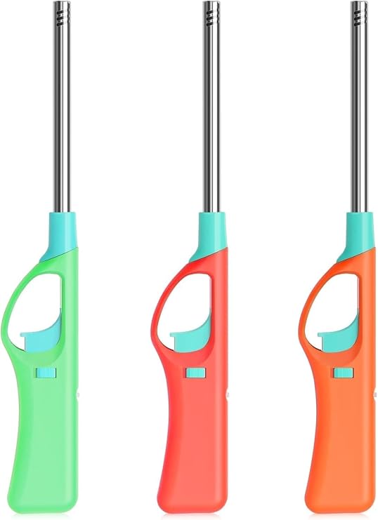 Refillable Butane Lighters, Large BBQ Grill Click Flame Long Stem Multipurpose Lighters(No Butane Fuel Inside) - Red