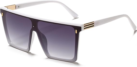 Square Oversized Sunglasses for Women Men Fashion Flat Top Trendy Big Frame Sunnies UV400 Black Shades