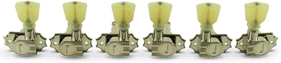 Tuner - Kluson, Revolution G Mount, Pearloid Button, 3/side, Color: Nickel