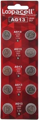 LOOPACELL AG13 LR44 L1154 357 76A A76 Button Cell Battery 10 Pack