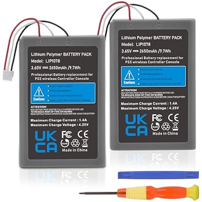 PS5 Controller Battery Replacement, 2 Pack 2650mAh LIP1708 Battery PS5 for Sony PlayStation 5 DualSense CFI-ZCT1W Wireless Controller