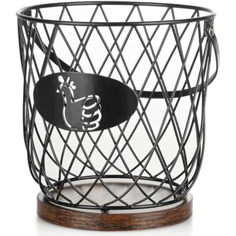 Egg Basket for Gathering Fresh Eggs, Round Egg Collecting Basket with Handle, Egg Holder Countertop Decor & K-Cup Organizer Metal