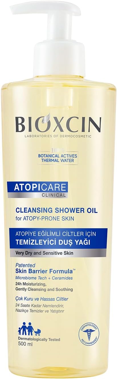 Bioxcin Atopicare Temizleyici Duş Yağı 500 ml – Atopiye Eğilimli Kuru Ciltler İçin, Seramid Kompleksli, Prebiyotik ve Pantenol İçerikli