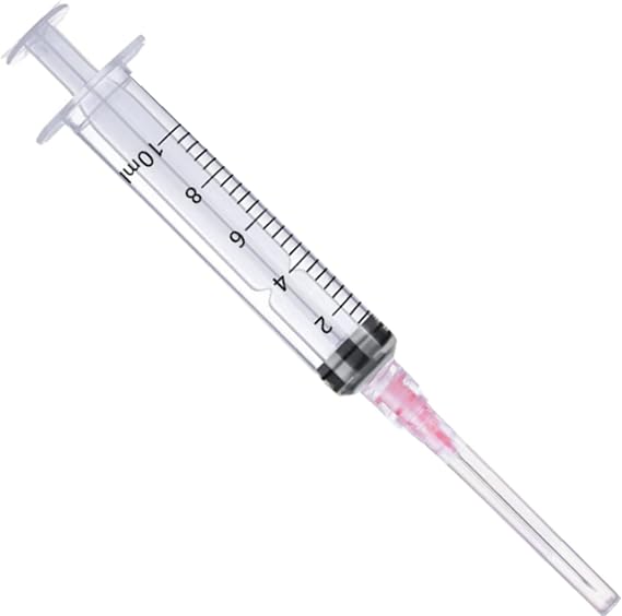 100 Pack - 10ml/cc Luer Lock Plastic Syringe with Needle 18Ga, Lab Measuring Tools for Industrial Dispensing, Science Lab and Plant Injection Supplies