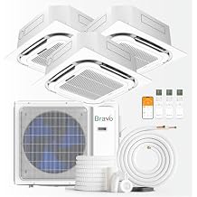 BRAVO 36,000 BTU 3-Zone 9000 + 9000 + 18000 BTU Ceiling Cassette, 23 SEER2 Ductless Mini Split AC & Heat Pump Includes Smart Control & 25FT Installation Kits Inverter System