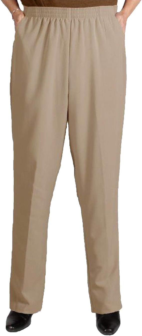 Viviana Women's Plus Size Elastic Waist Pull-On Shaped Fit Dress Pants with Pockets - Khaki - 30W