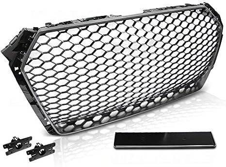 Front Grill Compatible with Audi A4 B9 Saloon Avant 2015 2016 2017 2018 2019 RS-53 Front Central Sport Grill Honeycomb Mesh Grille Matt Gray Silver