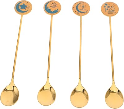 4pcs Stainless Steel Dessert Spoons Elegant Star Moon Design for Coffee Tea Ice Cream and Pudding for Eid Mubarak and Special Occasions