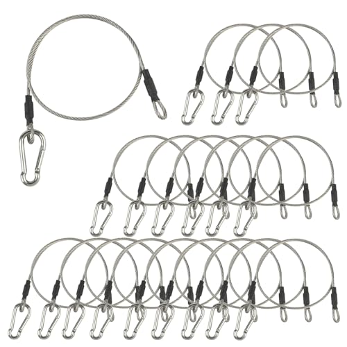 18 Stage Light Cables 20 Pack, 2ft Safety Cables with Carabiner Lock for DJ Light Equipments, Stainless Steel Wire Ropes, 120lb Load Capacity