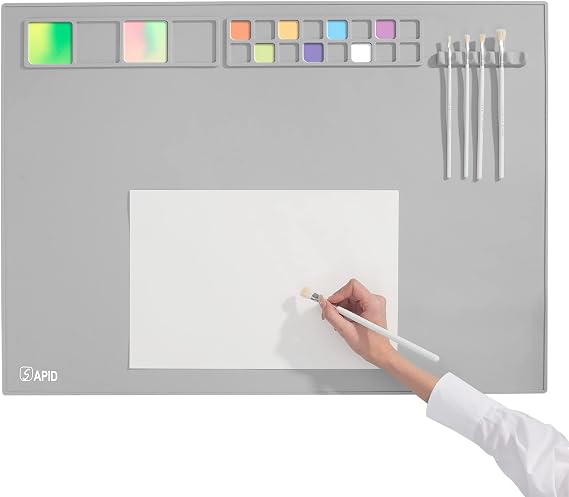 Extra Large 32"x24" Silicone Painting Mat Raised Edges Craft Mat for Art | NonStick Silicone Craft Mat for Resin Casting, Art Mat for Kids, Creator, Silicone Mats for Crafts, Clay, DIY, Gray, SAPID