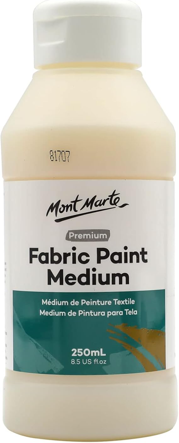 Mont Marte Fabric Paint Medium Premium (8.5 US fl.oz), Textile Medium For Fabric Painting, Easy to Use, Prevents Flaking, Ideal for Clothes and Fabric Accessories, Homewares and More