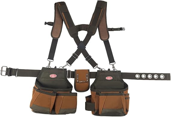 Bucket Boss - AirLift Tool Belt with Suspenders, Tool Belts - Original Series (50100) with 12 pockets, Brown , 52 Inch