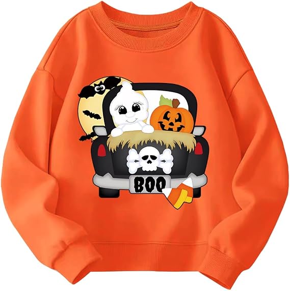 Kids Halloween Sweatshirt Boys Girls Pumpkin Ghost Dinosaur Graphic Shirt Toddler Long Sleeve Outfit Tops