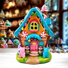 OrnamentallyYou Sugary Haven Candy House Tabletop Figurine, 7" LED Christmas Gingerbread Style Home