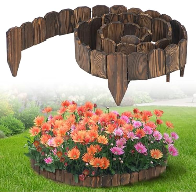 9.6ft L x 3.9in H Landscape Edging - Sturdy Anti-Corrosive Wood Garden Edging Border, Low-Profile Blends into Nature, for Yard Flower Bed Path Decorative Tree Fence, 1 Pack