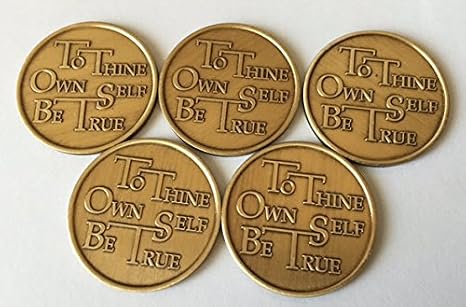 Bulk Lot 5 to Thine Own Self Be True Serenity Prayer AA Alcoholics Anonymous Medallions Chips Bronze Medallion Chip Set