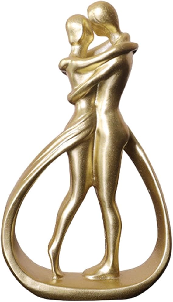 Abstract Resin Hug Couple Figurine, Lover Couple Statue, Statue for Wedding, Gold
