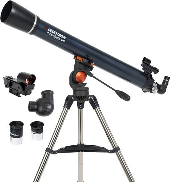 Celestron AstroMaster 90AZ Telescope Refractor Telescope Fully-Coated Glass Optics Adjustable-Height Tripod Bonus Astronomy Software Package