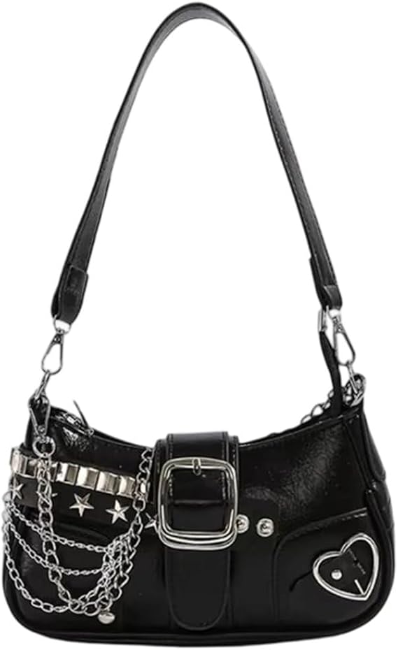 Shoulder Bag for Women, Trendy Purse Leather Underarm Bag Y2k Studded Chain Shoulder Purse Handbag for Women