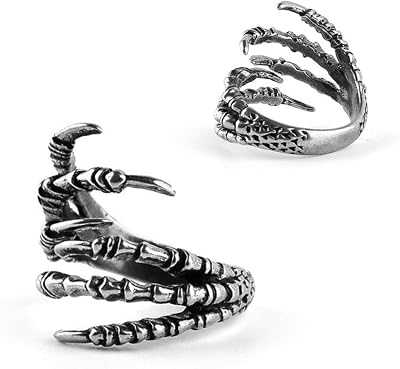 CALLARON Titanium Steel Claw Ring for Men Biker Punk Jewelry Unique Dragon Design Present for Him Pattern