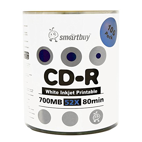 Smartbuy 700mb80min 52x CD-R White Inkjet Hub Printable Blank Recordable Media Disc 300-Disc