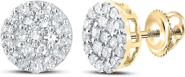 10kt Yellow Gold Mens Round Diamond Cluster Earrings 1/4 Cttw