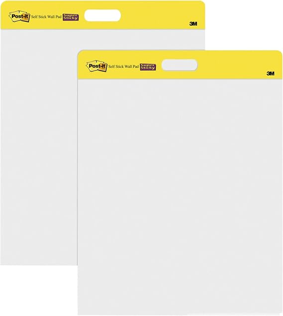 3M Post-it Easel Pad, 20 in x 23 in, White, 20 Sheets/Pad, 2 Pads/Pk, Mounts to surfaces with Command Strips included
