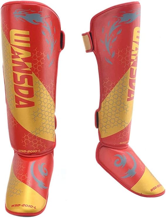 WANGZHENG MMA Shin Guard,Boxing Shin Guard,Shin Guard Women Child Kids,Boxing Muay Thai Kick Boxing Training Combat Martial Arts,Karate,Kick Boxing,UFC,MAGA-Red Gold||L
