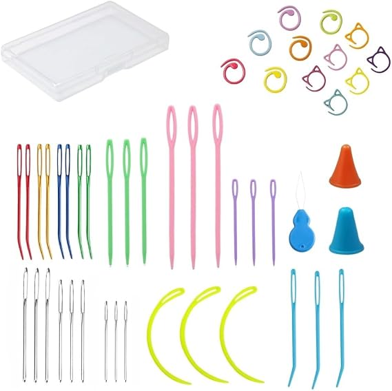 48 Pcs Yarn Needles Set,Curved Darning Needles for Yarn,Plastic Needles for Yarn,Tapestry Needle Weaving Knitting Sewing Needle
