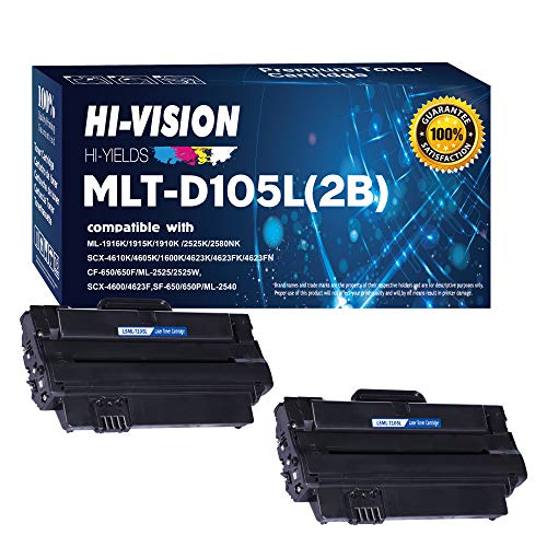 HI-VISION HI-YIELDS Compatible MLT-D105L Toner Cartridge Replacement for Samsung 105L D105L Work with SCX-4623F SCX-4623FN SCX-4623FW ML-2525 ML-2525W ML-1910 ML-1915 ML-2540 Printer 2xBlack