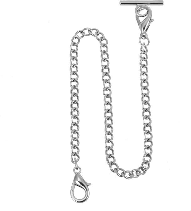 SIBOSUN Pocket Watch Chain Albert T-Bar Lobster Buckle Silver Plated 14 Inch Chains Link Vest