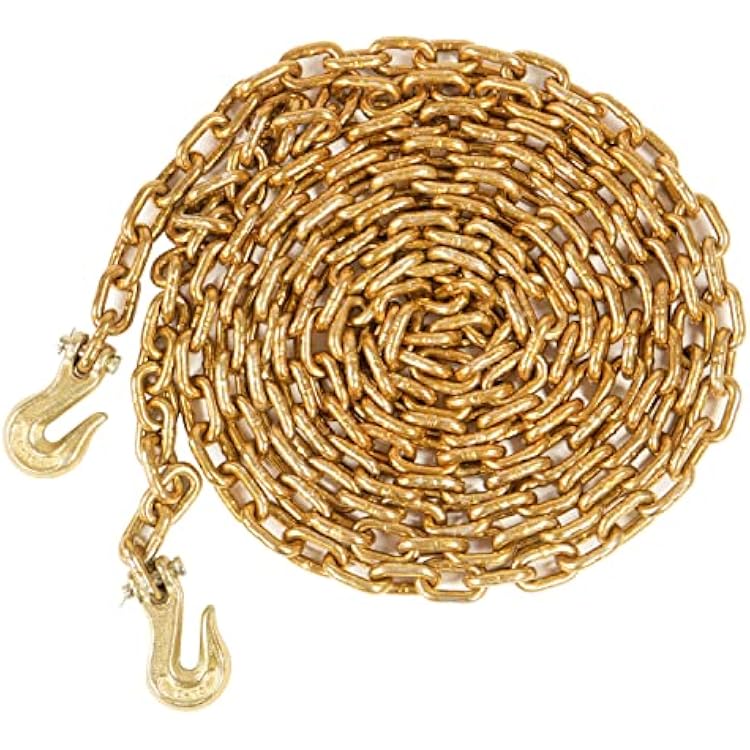 US Cargo Control Grade 70 Transport Chain with Clevis Grab Hooks, 38 Inch x 25 Foot Load Chain, Easily Secure Heavy Loads to A Truck Or Flatbed Trailer, 6,600 Pound Working Load Limit