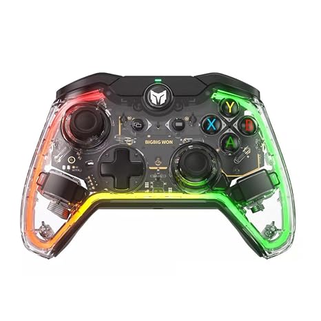 BIGBIG WON Rainbow Lite RGB PC Wired Controller, 0 Deadzone Joystick, Custom Buttons, Macro, Turbo, Dual Shock Controller for Switch/PC Windows10/11 & PS4 via R90