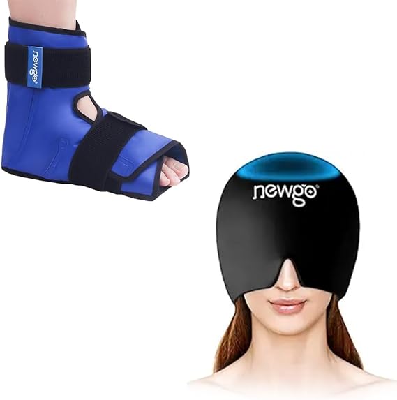 NEWGO Bundle of Foot Ankle Ice Pack and Migraine Relief Cap