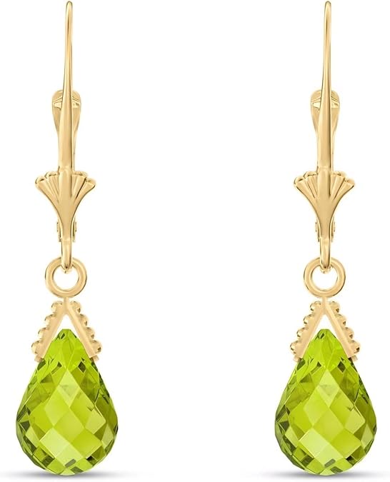 Galaxy Gold GG 14K Solid Yellow Gold Natural Peridot Briolette Leverback Earrings for Women - 4.50 Carat, Fine Jewelry