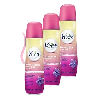 Veet Sensitive Formula with Aloe Vera Spray On 5.1 Oz.Hair Removal Cream for Legs & Body 3 Pack