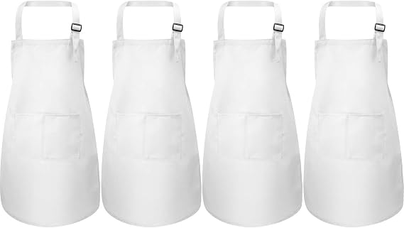 Yaomiao 4 Pack Kids Apron Adjustable Children Apron with Pocket Children Chef Art Smock for Cooking Baking Painting Activity