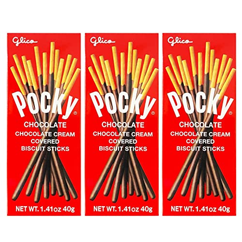 Pocky Sticks Japanese Snacks Pack of 3 Pocky Sticks Chocolate 1.41oz Bulk Asian Candy Bundled W Grateful Grocer Box