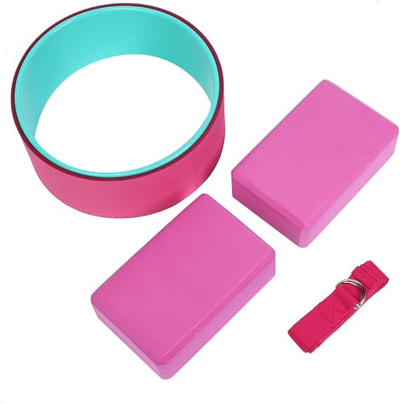 4PCS Yoga Wheel Set, Yoga Block Yoga Stretch Belt Strap Back Pain Stretching, Yoga Wheel Bag, Yoga Accessory for Stretching, Designed for Stretching Flexibility, Fitness Set