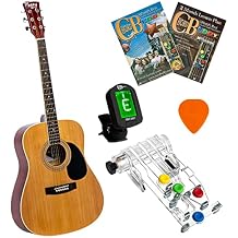 ChordBuddy 42" Full Size Acoustic Guitar Combo Beginner Set with Natural Finish Guitar, Tuner, and Learning System
