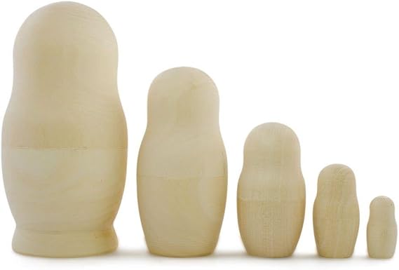 Set of 5 Unfinished Wooden Nesting Dolls DIY Craft Blanks Painting