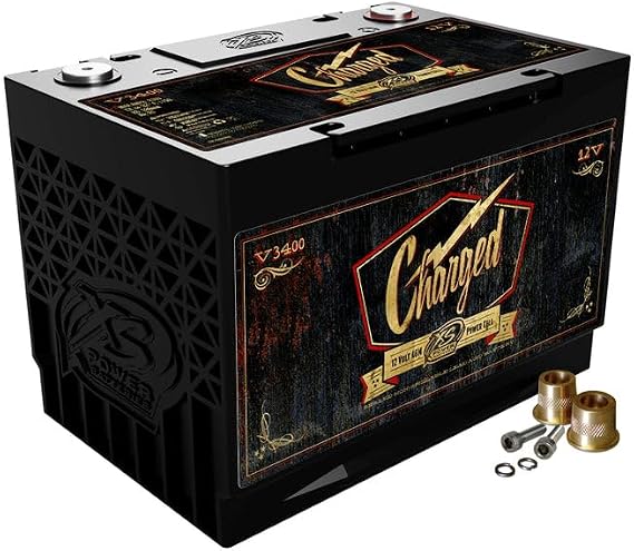 XS Power V3400 3300 Amp Vintage Style AGM Battery with M6 Terminal Hardware - Group 34 12 Volt 80Ah 1150CA Deep Cycle AGM Powercell for Car Audio Systems and Performance Cars