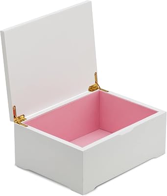 Mile & Stone Keepsake Box, Wooden Box for Storing Mementos, Sturdy Storage Box with Pink Interior for Trinkets, Jewelry, and Collectibles, Stylish Memory Box for Women, 8 x 6 x 3.3 Inches, White